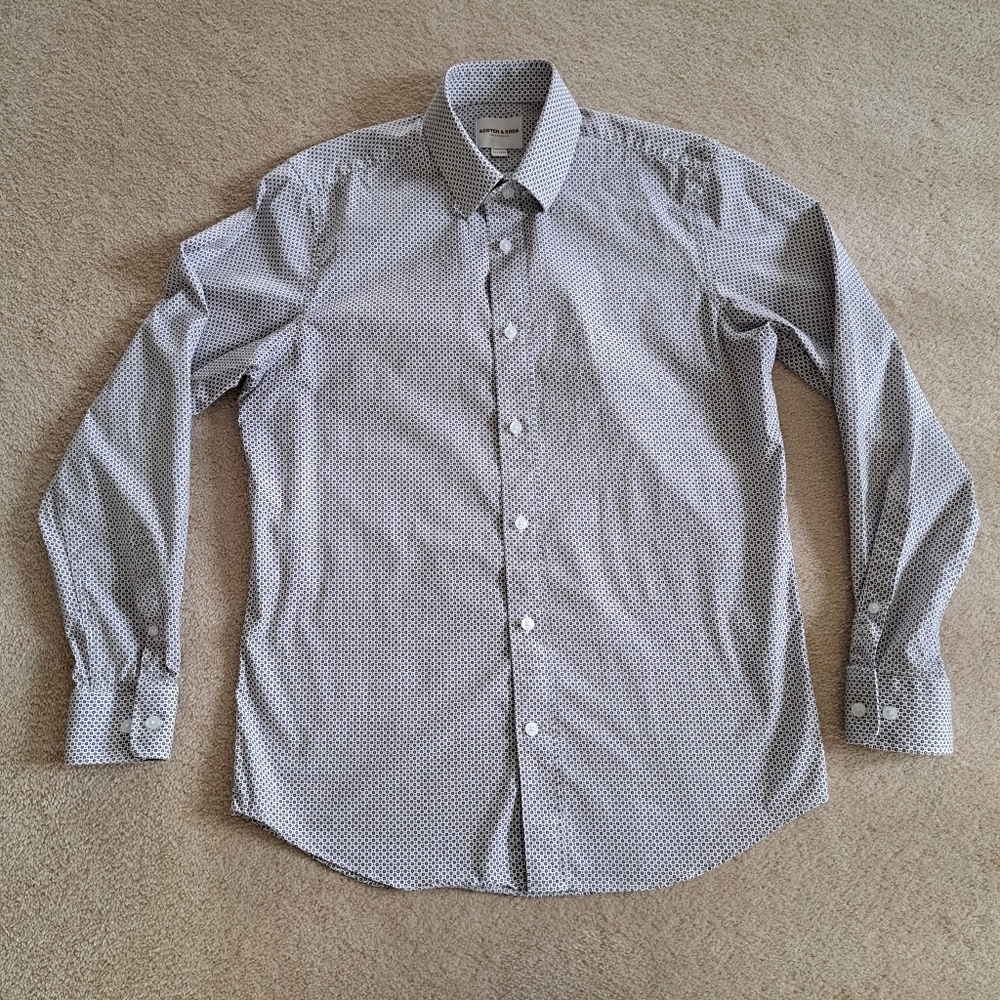 Scotch & Soda Men's Dress Shirt Circle Pattern White Blue Burgandy Size 15.5"